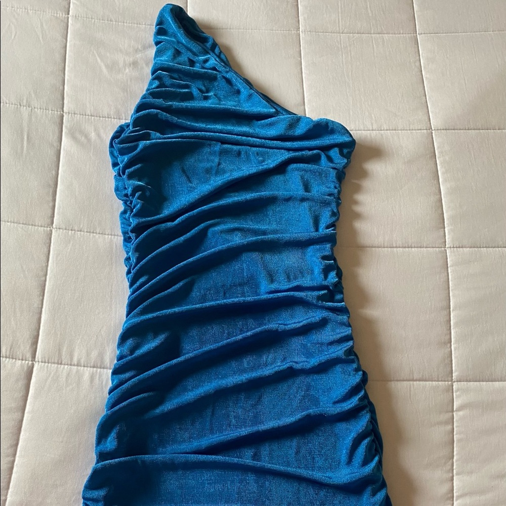 Women's One Shoulder Ruched Sleeveless Bodycon Mini Short Dress